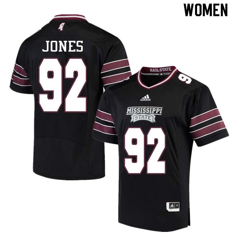 Women #92 Kendell Jones Mississippi State Bulldogs College Football Jerseys Sale-Black